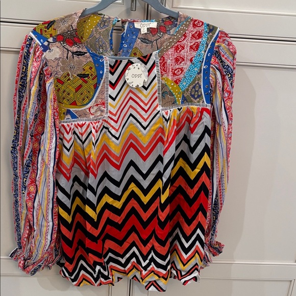 ODDY Colorful Chevron and Patchwork Blouse M - Picture 1 of 3